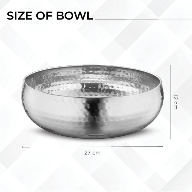 Alt view image 2 of 7 - Set of 3 Premium Stainless Steel Salad Mixing Bowl Hammered Finish | Handmade | Includes Salad Serving Utensils (Stainless Steel)