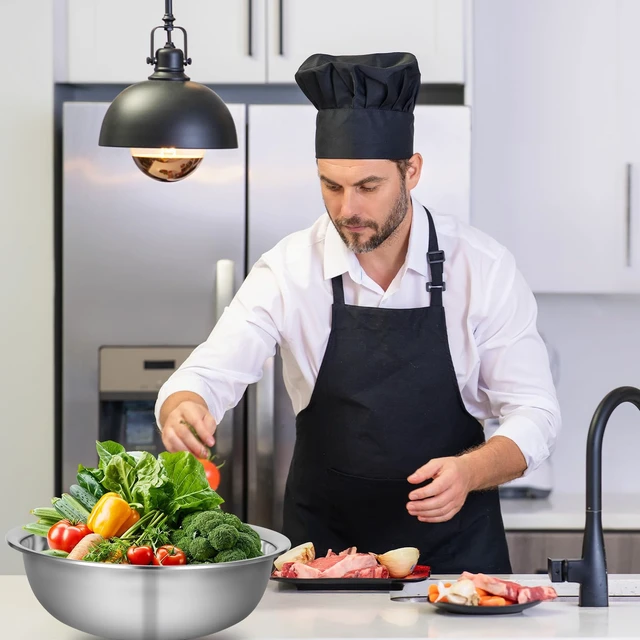 Alt view image 4 of 7 - 2 Pack 14 Quart Large Mixing Bowl Stainless Steel Oversized Serving Bowl, All Purpose Steel Bowl Metal Flat Bottom Bowl for Baking Cooking Meal Prep Marinating