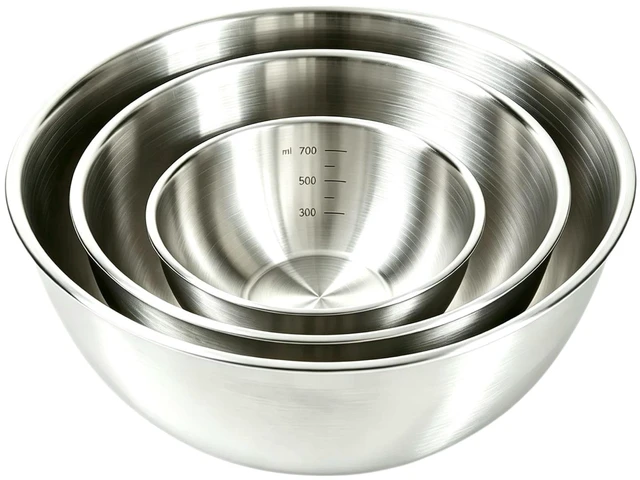 Main image of Stainless Steel Mixing Bowls Set, 3Piece for Baking and Cooking, Nestable Stackable Bowls, Dishwasher Safe(0.9, 1.5 & 2.2 Qt)
