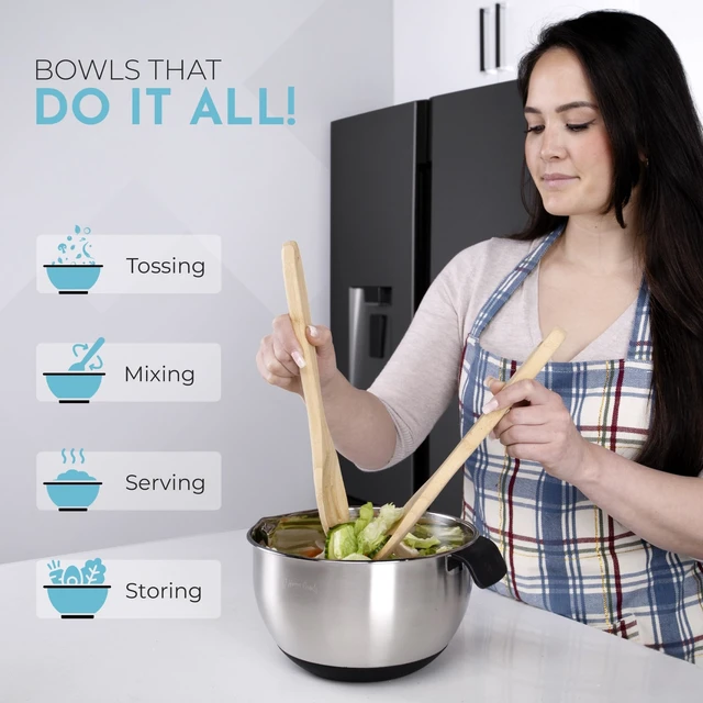 Alt view image 4 of 7 - Homeware Stainless Steel Mixing Bowl With Lids Set Handles for Holidays: Gift Set For Kitchen With Pour Spout Non Slip Silicone Base On Bowls Strainer Graters For Kitchen