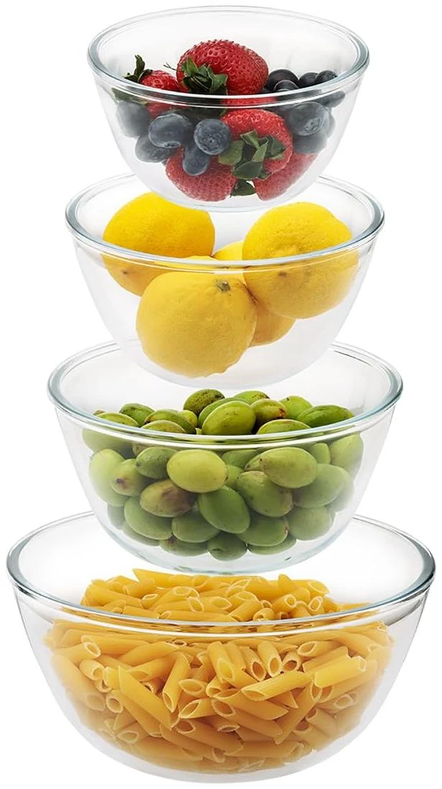Main image of 4pc Glass Mixing Bowls Sets (2.80QT, 1.64QT, 1.16QT, 0.85QT), Nesting Mixing Bowls for Cooking Prep, Baking, Storage, Large Salad Bowls Sets-Dishwasher Microwave Freezer Safe