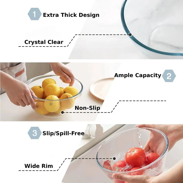 Alt view image 3 of 5 - 4pc Glass Mixing Bowls Sets (2.80QT, 1.64QT, 1.16QT, 0.85QT), Nesting Mixing Bowls for Cooking Prep, Baking, Storage, Large Salad Bowls Sets-Dishwasher Microwave Freezer Safe