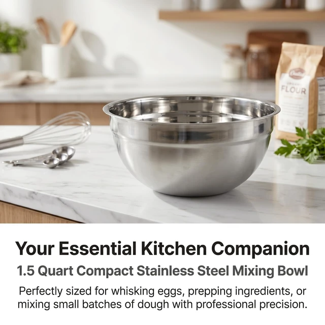 Alt view image 4 of 6 - Stainless Steel Mixing Bowl, 1.5 Quart, Rounded Lip for Easy Pour, Deep Side Walls, Dishwasher Safe, for Baking and Cooking Prep