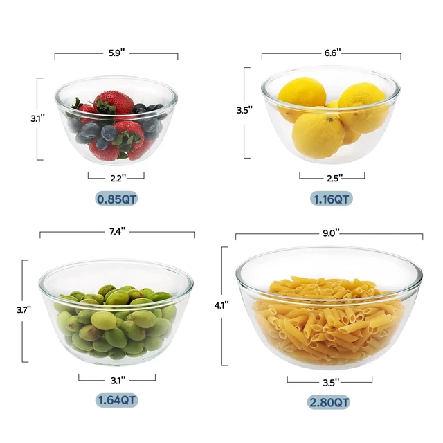 Alt view image 2 of 5 - 4pc Glass Mixing Bowls Sets (2.80QT, 1.64QT, 1.16QT, 0.85QT), Nesting Mixing Bowls for Cooking Prep, Baking, Storage, Large Salad Bowls Sets-Dishwasher Microwave Freezer Safe