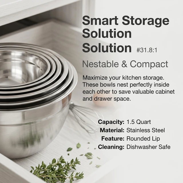 Alt view image 5 of 6 - Stainless Steel Mixing Bowl, 1.5 Quart, Rounded Lip for Easy Pour, Deep Side Walls, Dishwasher Safe, for Baking and Cooking Prep