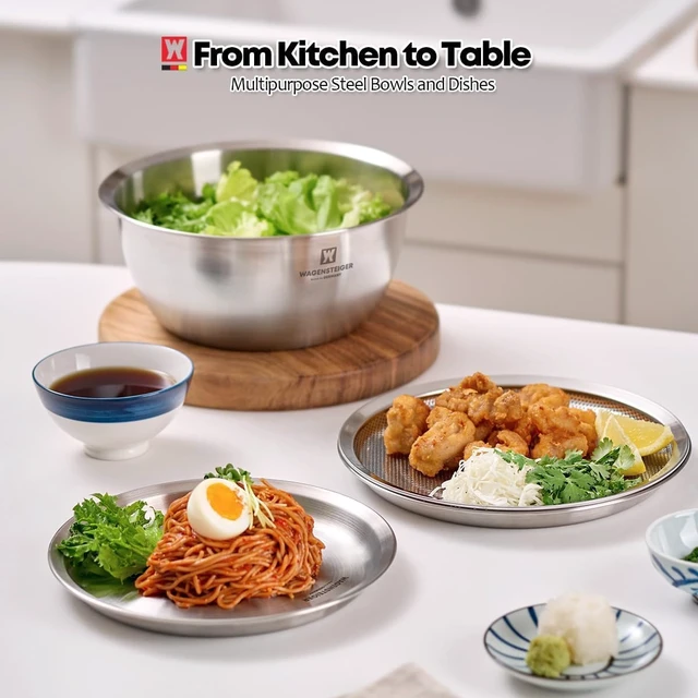Alt view image 4 of 7 - 3-Piece Stainless Steel Mixing Bowl Set with Strainer & Oil Drain Tray Nesting Prep & Baking Bowls with Measurement Marks (8.66 in)