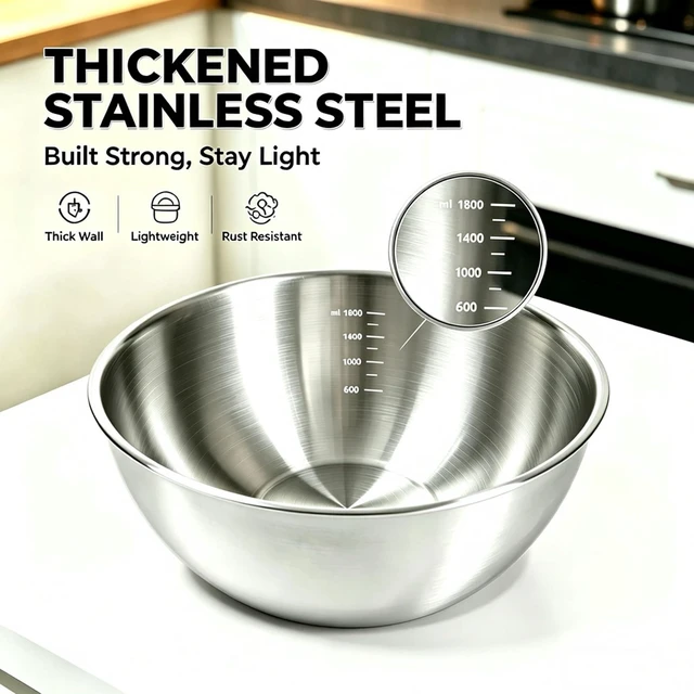 Alt view image 4 of 7 - Stainless Steel Mixing Bowls Set, 3Piece for Baking and Cooking, Nestable Stackable Bowls, Dishwasher Safe(0.9, 1.5 & 2.2 Qt)