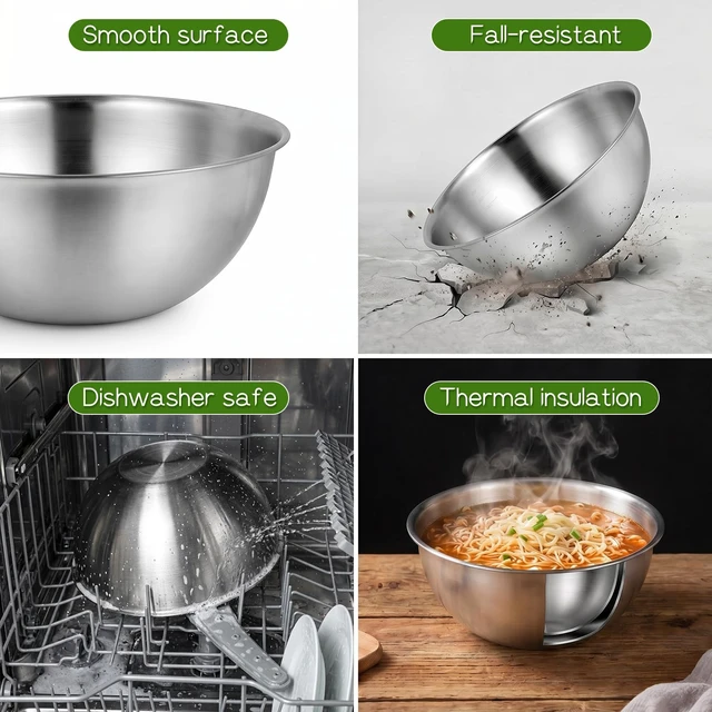 Alt view image 4 of 7 - Mixing Bowl Set of 6, Thickened version Stainless Steel Mixing Bowl | Space-Saving Nesting Metal MixingBowls, Nesting Whisking Bowls For Cooking, Serving, Food/Salad Prep, Baking, Serving