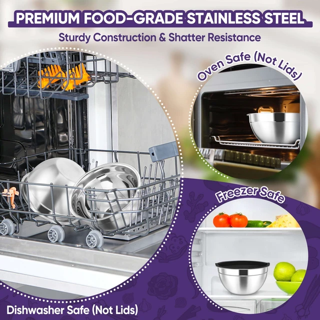 Alt view image 7 of 7 - Stainless Steel Mixing Bowls with Lids Set of 3, 1.5/3/4.6Qt, Black | Nesting Serving Salad Bowls for Kitchen, Ideal for Baking, Storage, Prepping & Cooking, Easy Cleaning