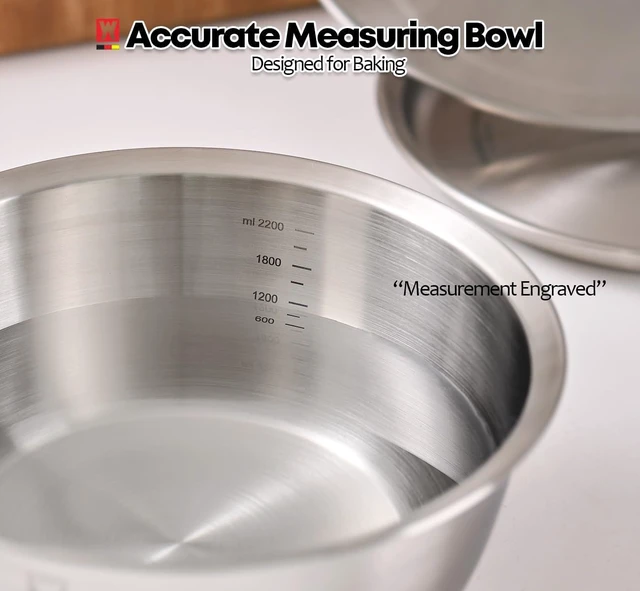Alt view image 5 of 7 - 3-Piece Stainless Steel Mixing Bowl Set with Strainer & Oil Drain Tray Nesting Prep & Baking Bowls with Measurement Marks (8.66 in)