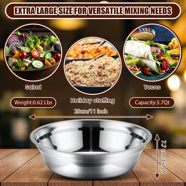Alt view image 2 of 6 - 4 Pcs Stainless Steel Mixing Bowls Large for Salad, 11 Inch 3.4 Qt | Mirror Finish, Deep Edge and Flat Base for Baking, Food Prep, Salad Serving and Commercial Kitchens