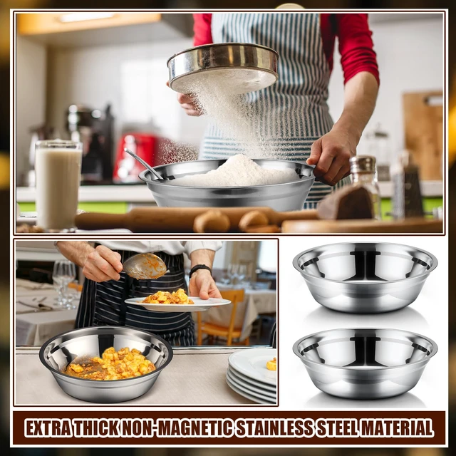 Alt view image 4 of 6 - 4 Pcs Stainless Steel Mixing Bowls Large for Salad, 11 Inch 3.4 Qt | Mirror Finish, Deep Edge and Flat Base for Baking, Food Prep, Salad Serving and Commercial Kitchens