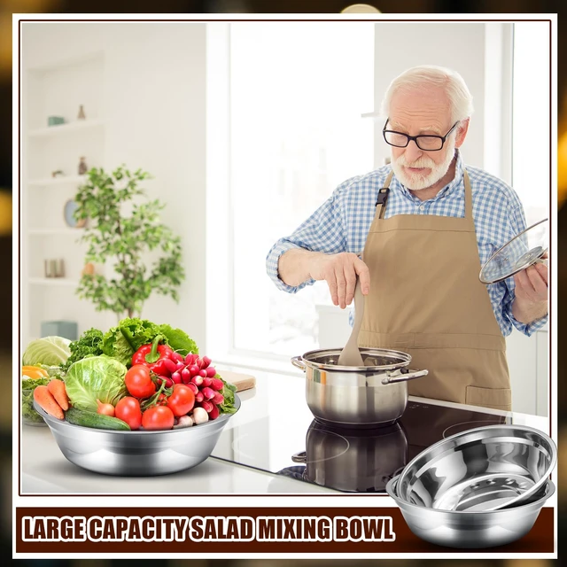 Alt view image 3 of 6 - 4 Pcs Stainless Steel Mixing Bowls Large for Salad, 11 Inch 3.4 Qt | Mirror Finish, Deep Edge and Flat Base for Baking, Food Prep, Salad Serving and Commercial Kitchens