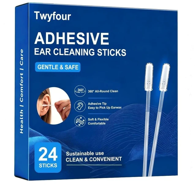 Main image of 24Pcs Sticky Ear Cleaning Stick, Reusable Ear Cleaning Tools with Soft Rubber Head, Gentle Ear Wax Removal Tools for over 12.