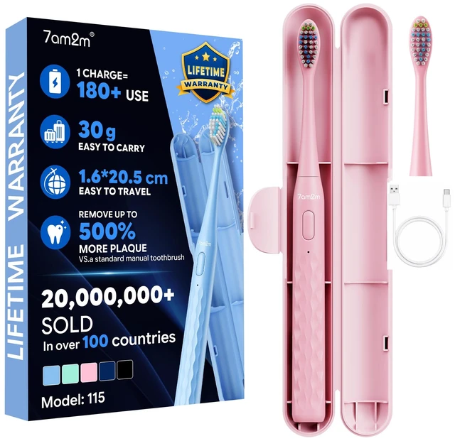 Main image of Sonic Travel Electric Toothbrush for Adults&Kids, Travel Case&2 Brush Heads, 1 Charge for 90 Days, Type-C Rechargeable Sonic Toothbrush, Compact Design for Daily/Travel Use-Pink
