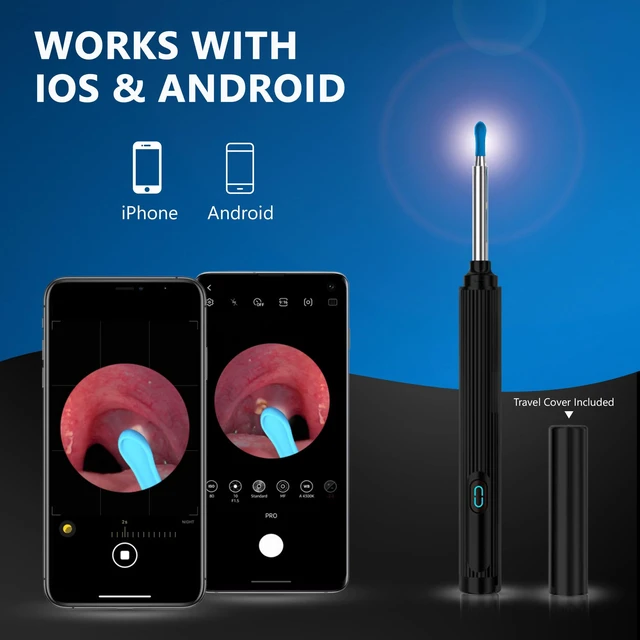 Alt view image 2 of 7 - Ear Wax Removal Tool - Earwax Remover Tool - Ear Cleaner with Camera - Earwax Removal Kit with Light - Wireless - Works with iOS & Android (Black)