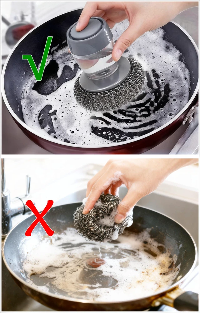 Alt view image 5 of 7 - Steel Wool Scrubber with Soap Dispenser for Dish Sink Pan Stove Kitchen, Stainless Dishwashing Scouring Pad, Dispensing Heavy Duty Brush Scourer Cast Iron 2+2
