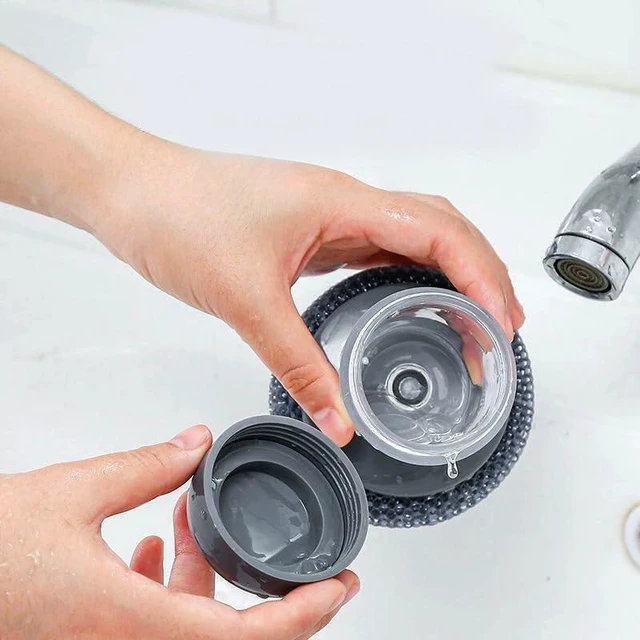 Alt view image 7 of 7 - Steel Wool Scrubber with Soap Dispenser for Dish Sink Pan Stove Kitchen, Stainless Dishwashing Scouring Pad, Dispensing Heavy Duty Brush Scourer Cast Iron 2+2