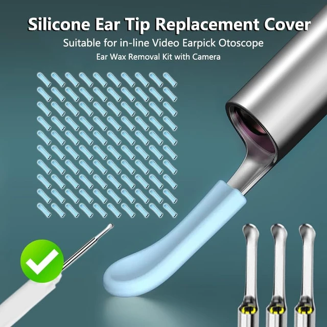 Alt view image 2 of 6 - 100 Pieces Ear Cleaner Tips, Ear Cleaner Replacement Tips, Ear Spoon Tips, Silicone Soft Cleaning Reuse Cap for Ear Wax Removal Tool Accessories (Blue)