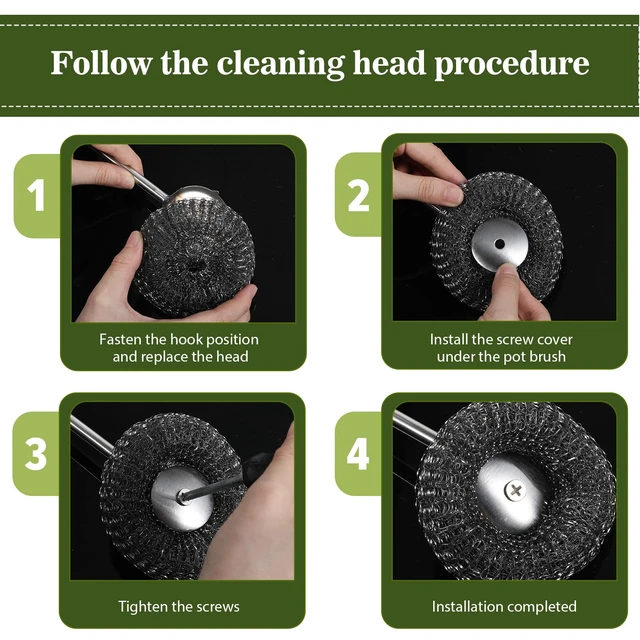 Alt view image 4 of 7 - Heavy Duty Steel Wool Scrubber with Handle Set Bulk, 22 Pcs Stainless Steel Scrubber Brush Set 1 Long Brushes, 1 Short Brushes, 20 Replaceable Pads for Home Cooks, BBQ Enthusiasts, Kitchen
