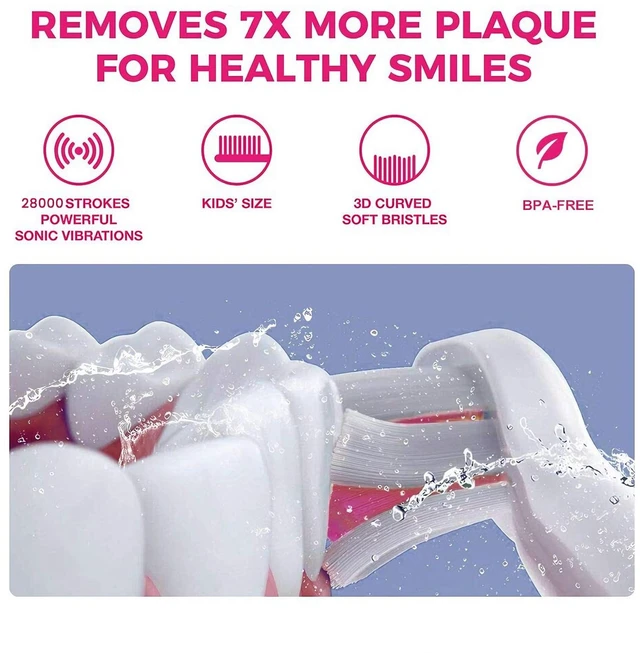 Alt view image 2 of 7 - Rechargeable Kids Electric Toothbrush(Pink) | 3 Modes with Memory/Fun & Easy Cleaning/24000 Strokes, IPX7 Waterproof, 2-Min Timer for Age 5+/4 Soft Bristles