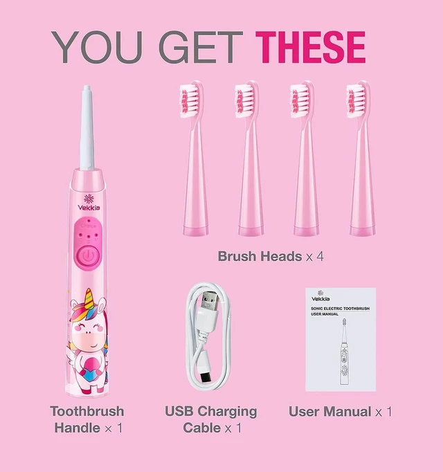 Alt view image 7 of 7 - Rechargeable Kids Electric Toothbrush(Pink) | 3 Modes with Memory/Fun & Easy Cleaning/24000 Strokes, IPX7 Waterproof, 2-Min Timer for Age 5+/4 Soft Bristles