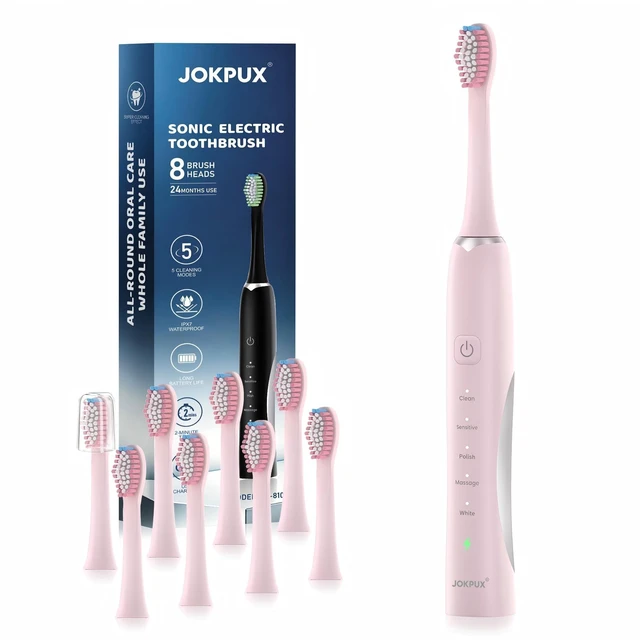 Main image of Electric Toothbrush for Kids&Adults, 8Brush Heads, 90 Days Use, Pink | Sonic Electric Tooth Brush, 38000VPM, IPX7 Waterproof, 5Modes and 2-Minute Smart Timer, Type-C Charge, Travel Home Family Use