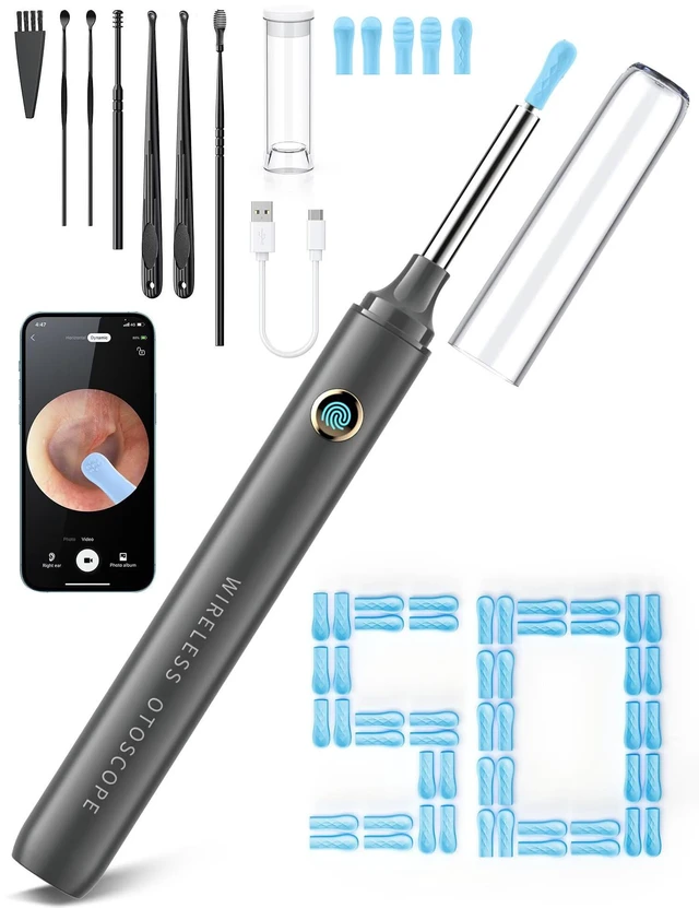 Main image of Ear Wax Removal Tool Camera, 1080P HD Otoscope Ear Cleaner, Gray | FSA/HSA Eligible, 50 Replacement Tips, Waterproof Lens & Cover to Prevent Blur, WiFi for iOS & Android
