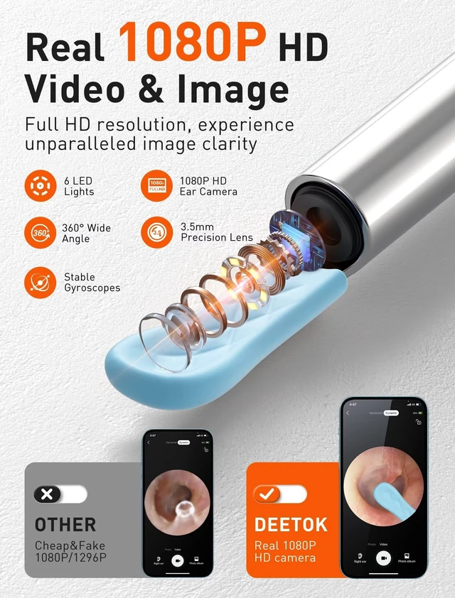 Alt view image 2 of 7 - Ear Wax Removal Tool Camera, 1080P HD Otoscope Ear Cleaner, Gray | FSA/HSA Eligible, 50 Replacement Tips, Waterproof Lens & Cover to Prevent Blur, WiFi for iOS & Android