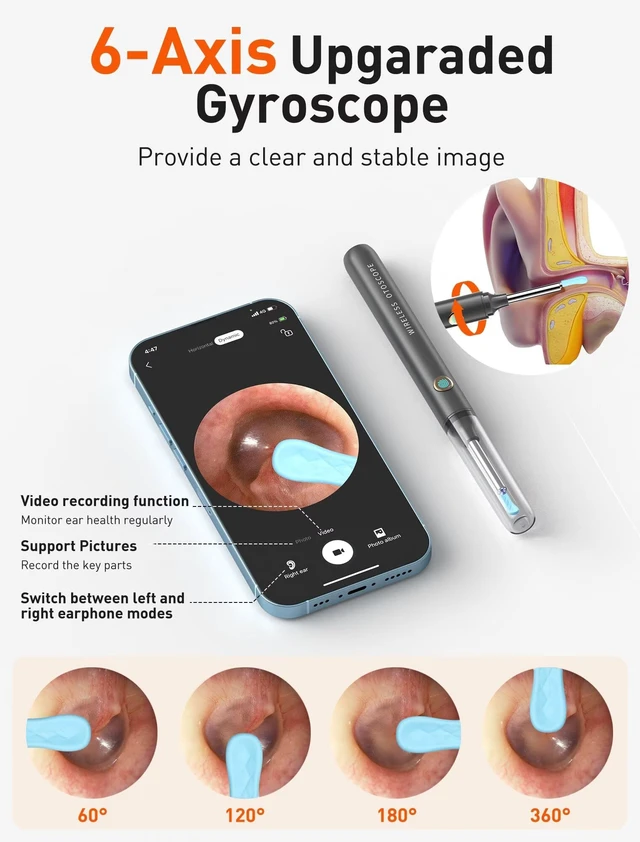 Alt view image 6 of 7 - Ear Wax Removal Tool Camera, 1080P HD Otoscope Ear Cleaner, Gray | FSA/HSA Eligible, 50 Replacement Tips, Waterproof Lens & Cover to Prevent Blur, WiFi for iOS & Android