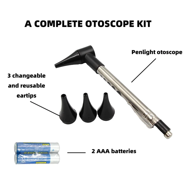Alt view image 2 of 6 - Stainless Steel Mini Diagnostic Otoscope with 3X Magnification, Bright LED Light, Clip and 3 Reusable and Easy-to-Clean Specula Sizes for Kids/Adults & Pet and 2 AAA Batteries