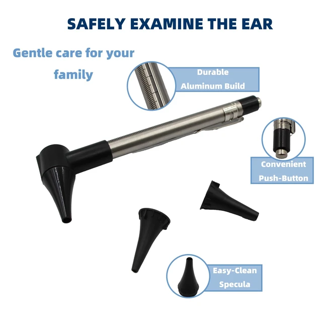 Alt view image 4 of 6 - Stainless Steel Mini Diagnostic Otoscope with 3X Magnification, Bright LED Light, Clip and 3 Reusable and Easy-to-Clean Specula Sizes for Kids/Adults & Pet and 2 AAA Batteries