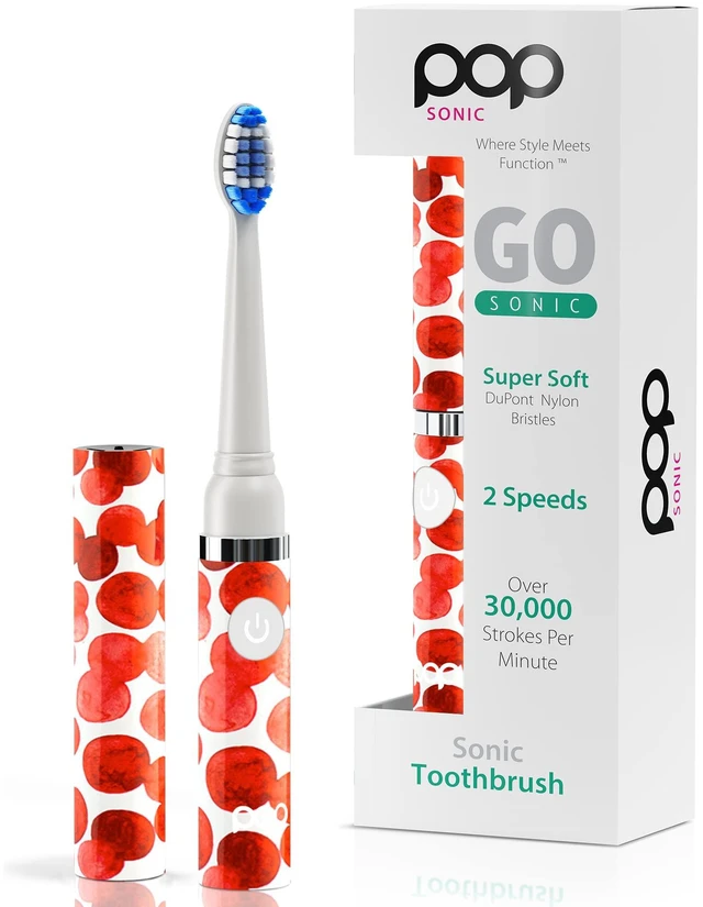 Main image of Electric Toothbrush for Adults 2 Speed (Red Bubbles) Dupont Nylon Bristles 15,000-30,000 Strokes/Minute w/AAA Battery Bathroom Essentials & Travel Essentials TSA Approved