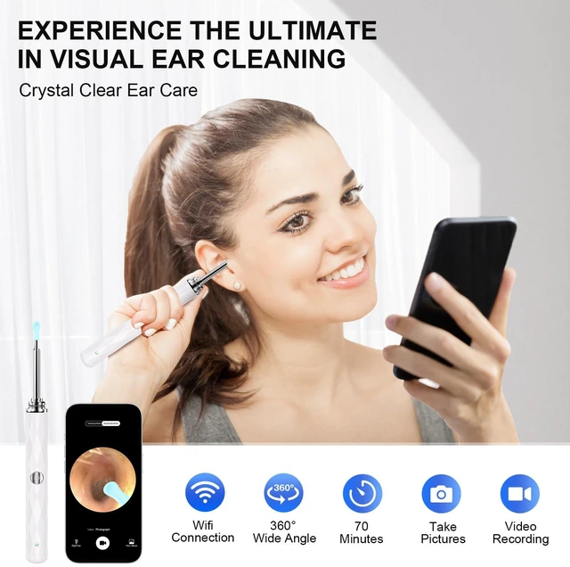 Alt view image 3 of 7 - High-Definition Ear Wax Removal, Wireless Ear Cleaner, Safe and Gentle Ear Wax Removal Kit, Rechargeable Ear Cleaner with Camera and Light, Ear Cleaning Kit for Android and iOS (White)