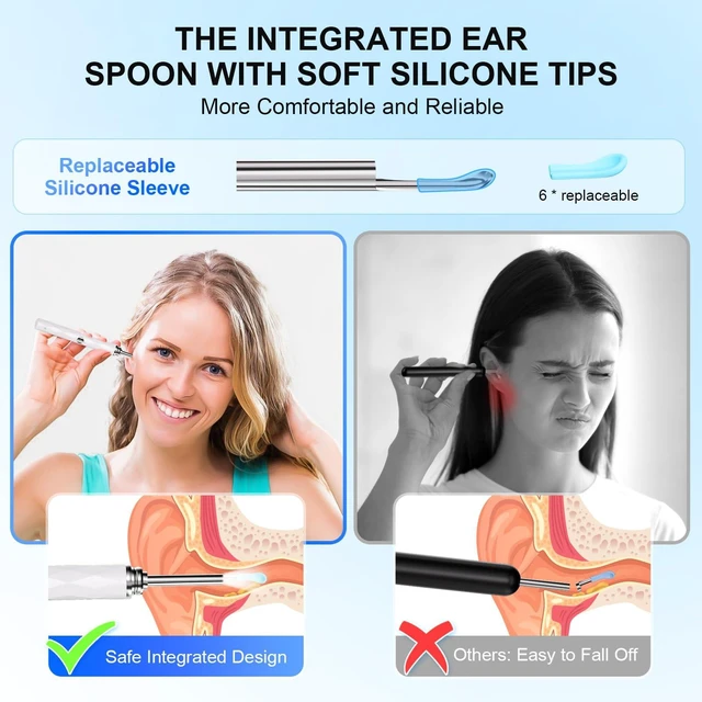 Alt view image 4 of 7 - High-Definition Ear Wax Removal, Wireless Ear Cleaner, Safe and Gentle Ear Wax Removal Kit, Rechargeable Ear Cleaner with Camera and Light, Ear Cleaning Kit for Android and iOS (White)