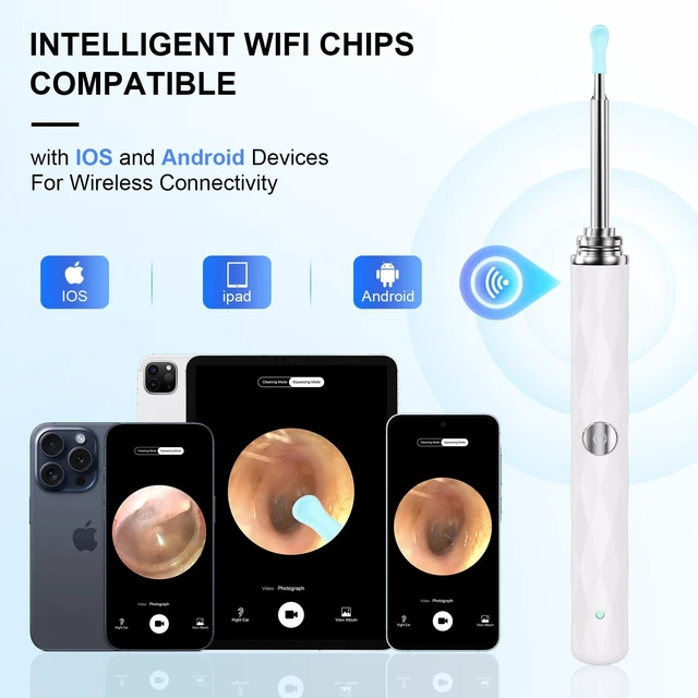 Alt view image 5 of 7 - High-Definition Ear Wax Removal, Wireless Ear Cleaner, Safe and Gentle Ear Wax Removal Kit, Rechargeable Ear Cleaner with Camera and Light, Ear Cleaning Kit for Android and iOS (White)