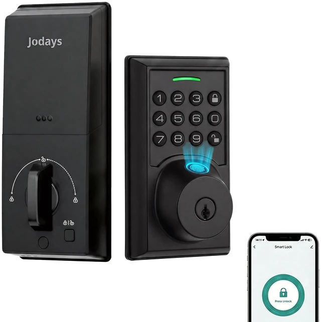 Main image of Jodays Fingerprint Smart Deadbolt Lock with Keypad, Bluetooth App Control, Keyless Entry Door Lock for Front Door, Auto Lock, Matte Black