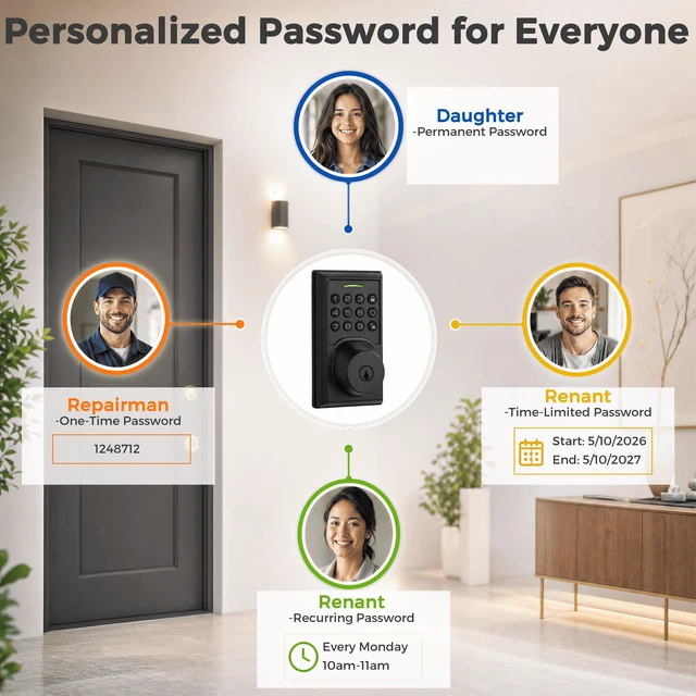 Alt view image 4 of 7 - Jodays Fingerprint Smart Deadbolt Lock with Keypad, Bluetooth App Control, Keyless Entry Door Lock for Front Door, Auto Lock, Matte Black
