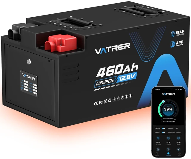 Main image of VATRER POWER 12.8V 460Ah Self-Heating LiFePO4 RV Battery, APP Monitoring, Built-in 300A BMS, Max. 3840W Load Power, 5880Wh Usable Energy, 5000+ Cycles Lithium Battery, Perfect for RV, Motorhomes