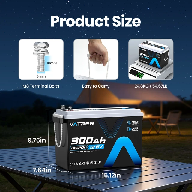 Alt view image 3 of 7 - 12.8V 300Ah Self-Heating LiFePO4 Lithium Battery with APP Monitoring