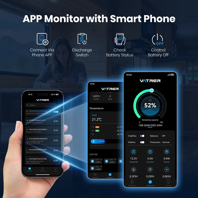 Alt view image 5 of 7 - 12.8V 300Ah Self-Heating LiFePO4 Lithium Battery with APP Monitoring