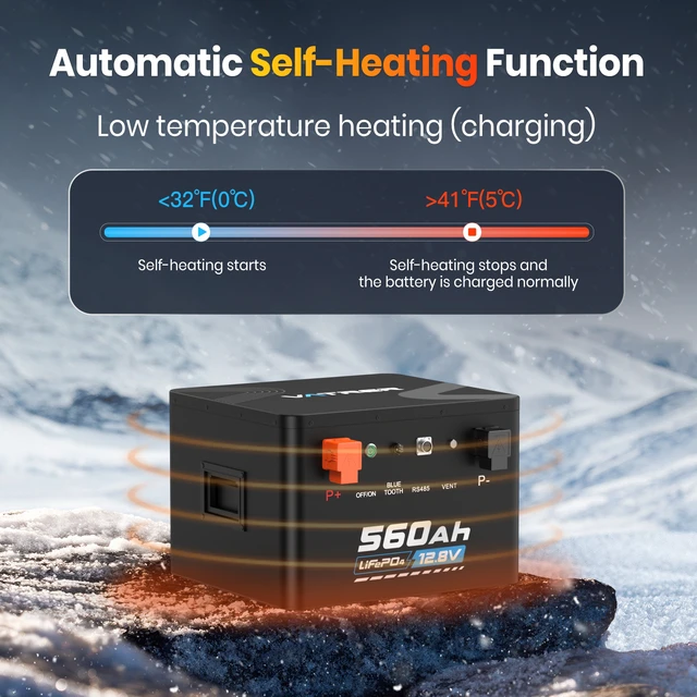 Alt view image 2 of 7 - VATRER POWER 12.8V 560Ah Self-Heating LiFePO4 RV Battery, APP Monitoring