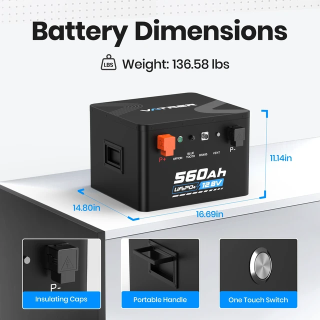Alt view image 3 of 7 - VATRER POWER 12.8V 560Ah Self-Heating LiFePO4 RV Battery, APP Monitoring