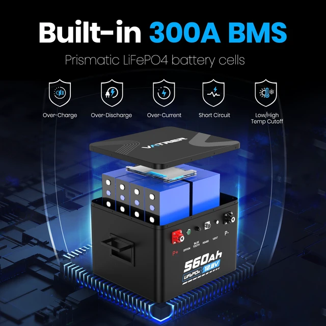 Alt view image 4 of 7 - VATRER POWER 12.8V 560Ah Self-Heating LiFePO4 RV Battery, APP Monitoring