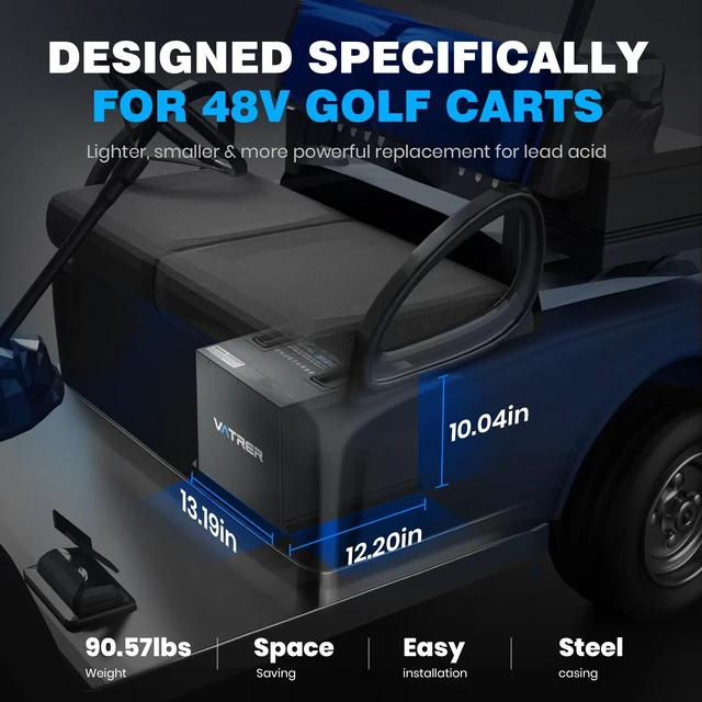 Alt view image 3 of 7 - VATRER POWER 48V 105Ah Mini LiFePO4 Golf Cart Battery Complete Kit