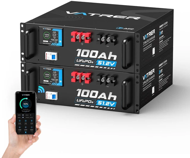 Main image of 51.2V 100AH Lithium LiFePO4 Battery (2 Pack), Built-in 100A BMS