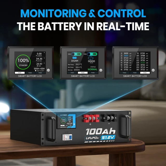 Alt view image 5 of 6 - 51.2V 100AH Lithium LiFePO4 Battery (2 Pack), Built-in 100A BMS