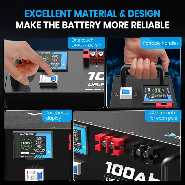 Alt view image 6 of 6 - 51.2V 100AH Lithium LiFePO4 Battery (2 Pack), Built-in 100A BMS