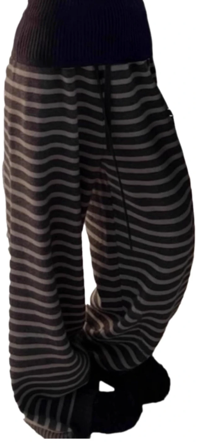 Main image of Striped Cute Pj Lounge Pants Woman Grunge Wide Leg Emo Alt Loose Y2k Pjs 2000s Casual Teen Pajamas Pants (Black,Large)