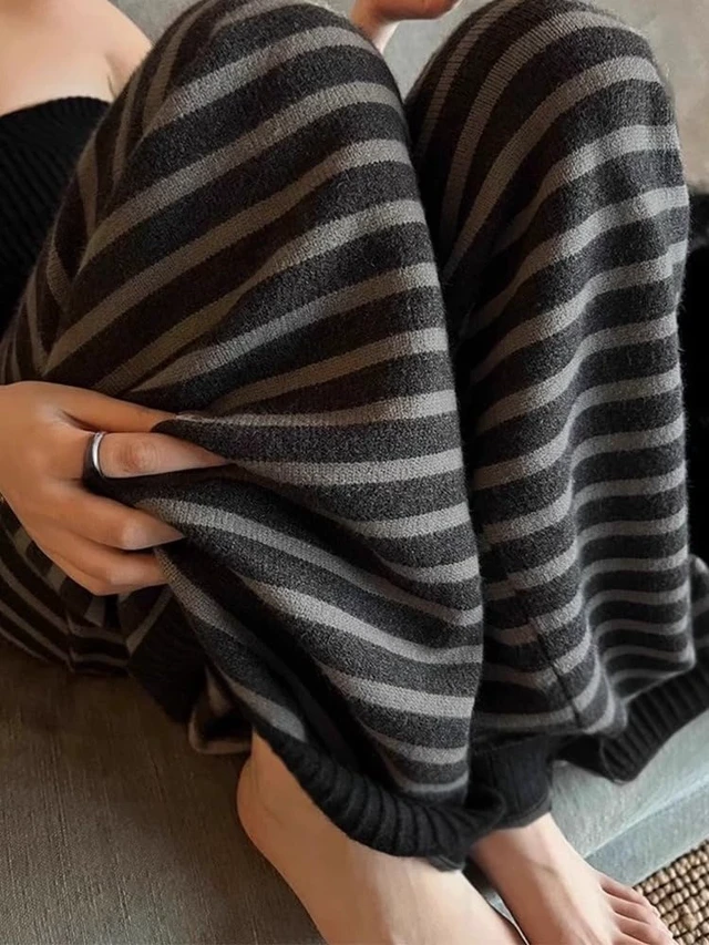 Alt view image 5 of 6 - Striped Cute Pj Lounge Pants Woman Grunge Wide Leg Emo Alt Loose Y2k Pjs 2000s Casual Teen Pajamas Pants (Black,Large)